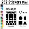 232 Stickers Mixte 1,5cm - Décoration Gommette Loisirs - Vinyle Repositionnable