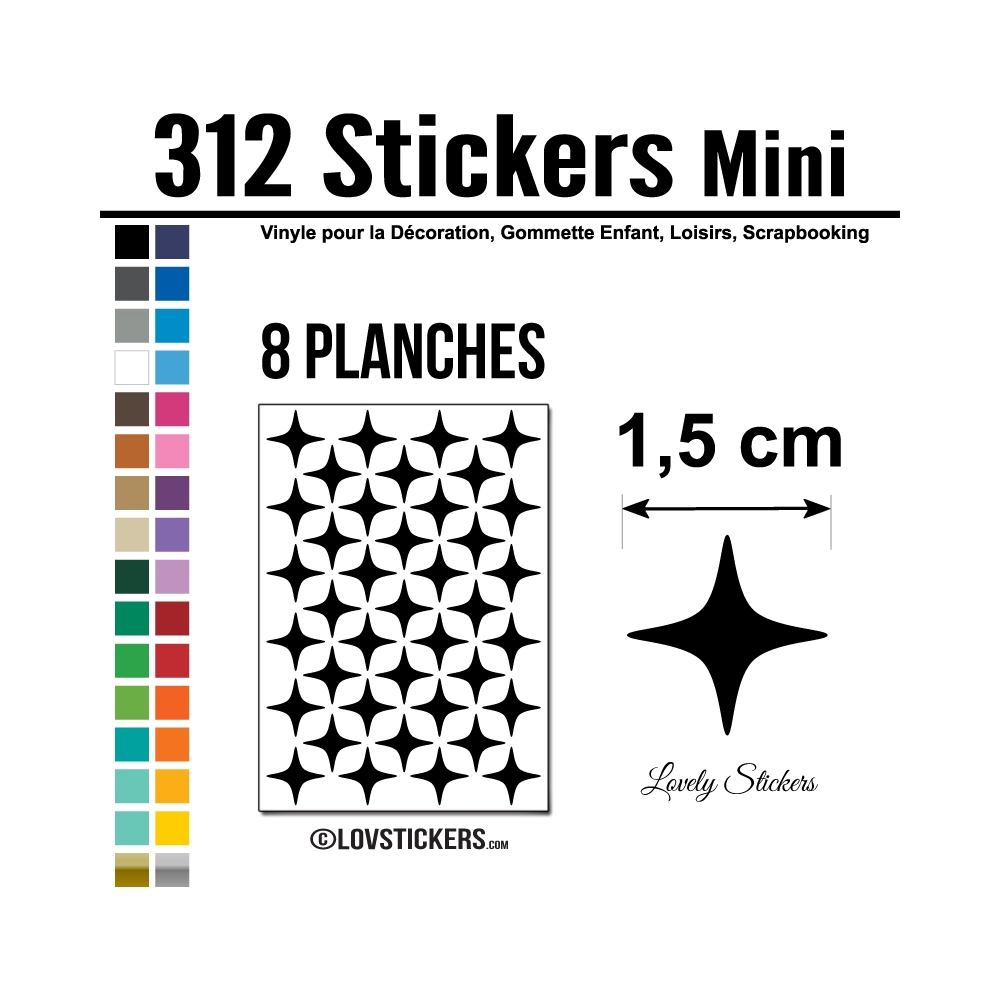 312 Stickers Etoiles 1,5cm - Décoration Gommette Loisirs - Vinyle Repositionnable