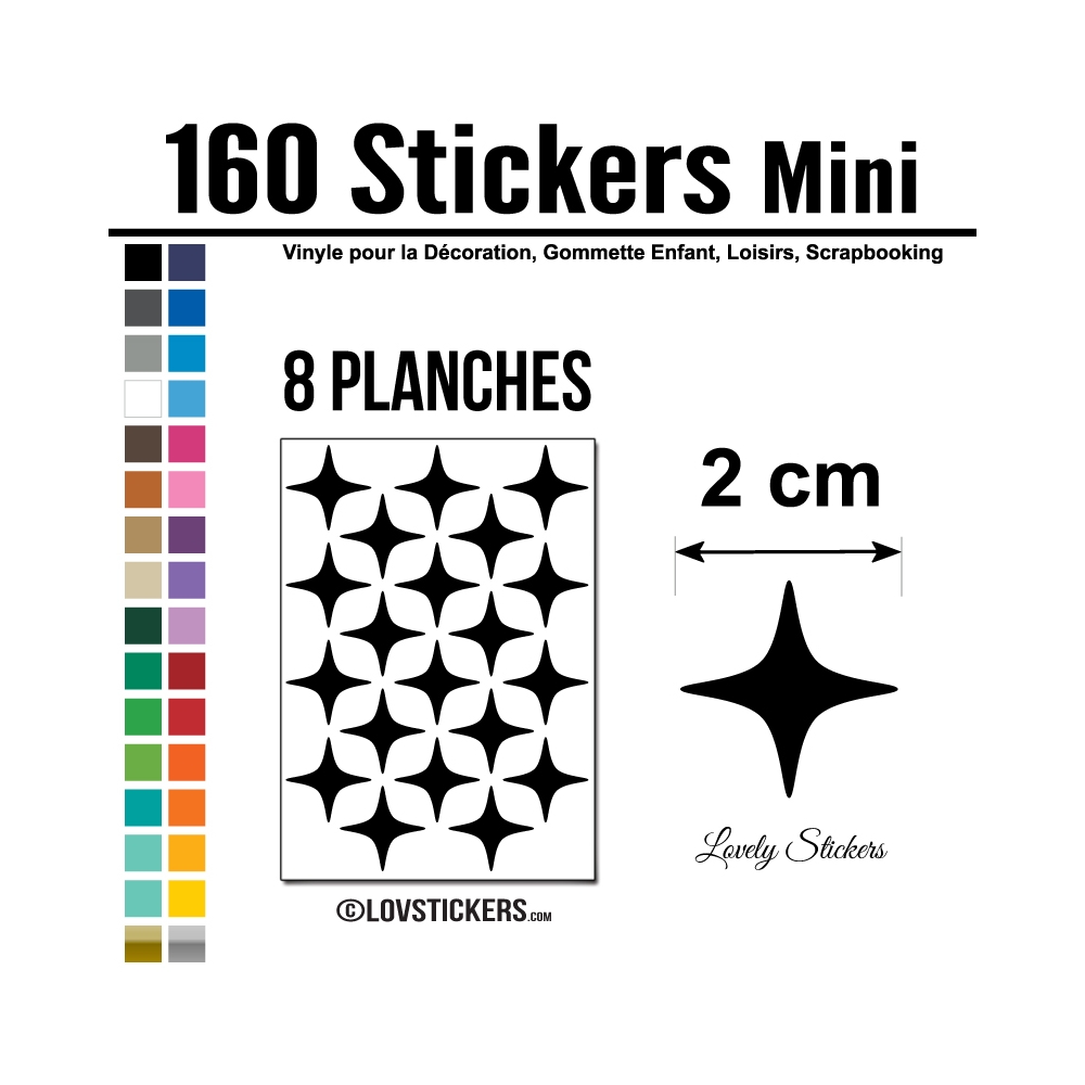 160 Stickers Etoiles 2cm - Décoration Gommette Loisirs - Vinyle Repositionnable