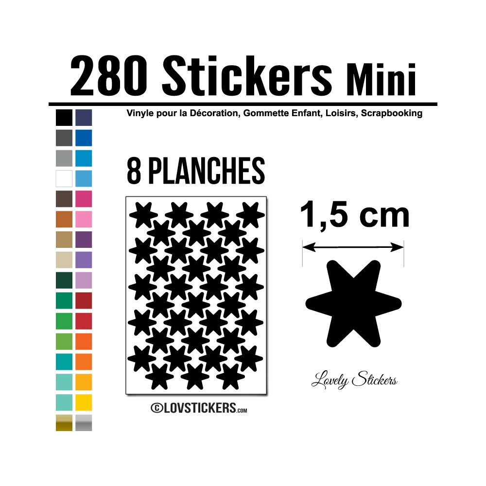 280 Stickers Etoiles 1,5cm - Décoration Gommette Loisirs - Vinyle Repositionnable