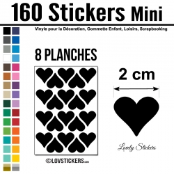 160 Stickers Coeur 2cm - Décoration Gommette Loisirs - Vinyle Repositionnable