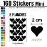 160 Stickers Coeur 2cm - Décoration Gommette Loisirs - Vinyle Repositionnable