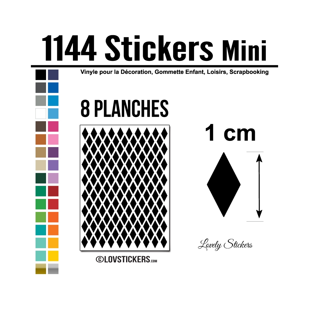 1144 Stickers Losange 1cm - Décoration Gommette Loisirs - Vinyle Repositionnable