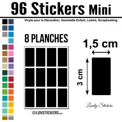 96 Stickers Rectangle 1,5 cm - Décoration Gommette Loisirs - Vinyle Repositionnable