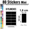 80 Stickers Rectangle 1,8 cm - Décoration Gommette Loisirs - Vinyle Repositionnable