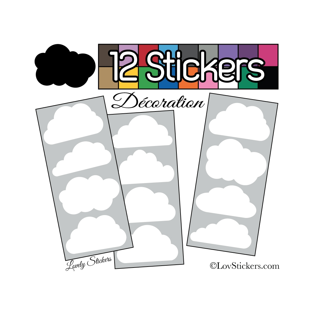 12 Stickers Nuage Mixte - Autocollant Décoration Intérieur