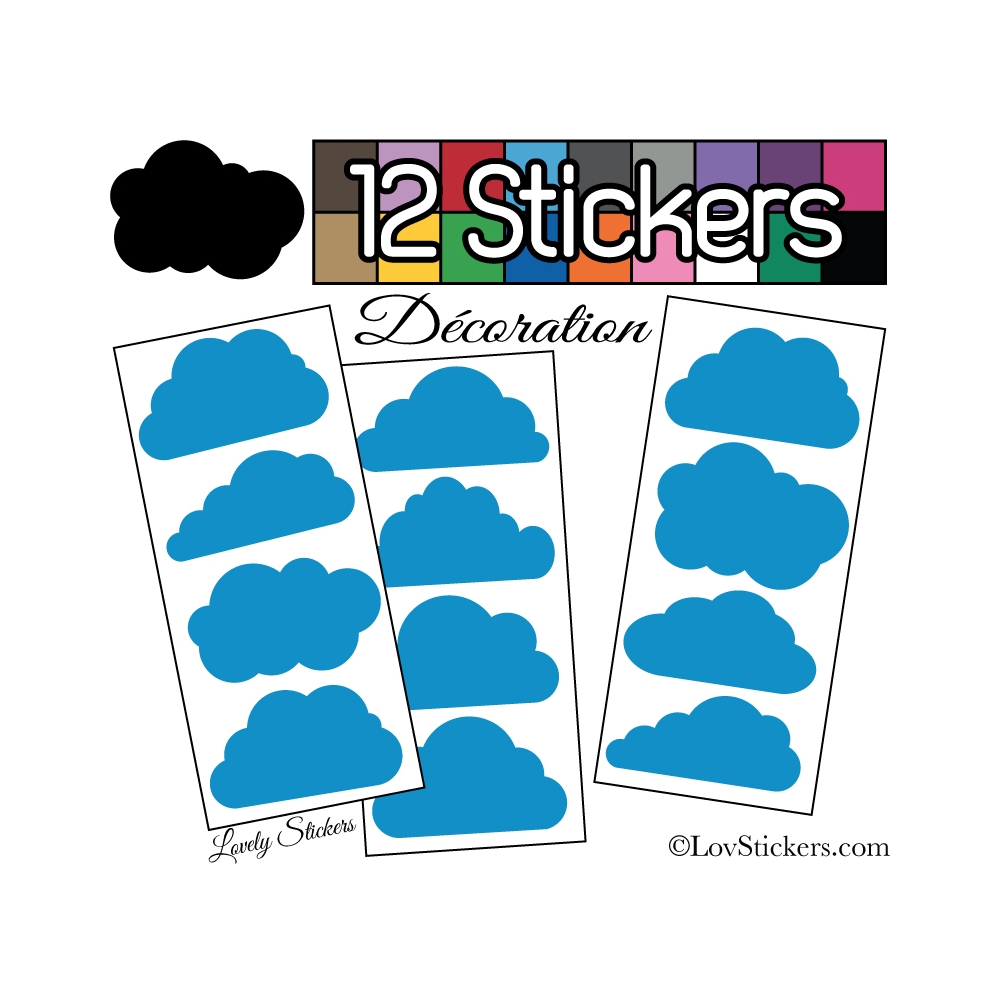 12 Stickers Nuage Mixte - Autocollant Décoration Intérieur