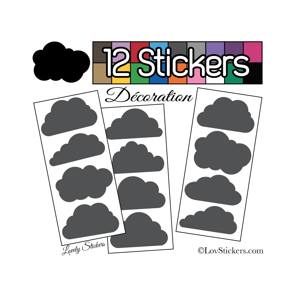 12 Stickers Nuage Mixte - Autocollant Décoration Intérieur